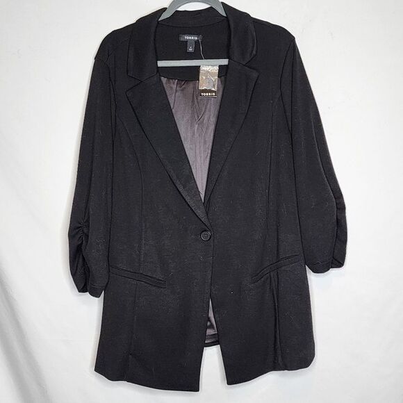 4X 26W Torrid Black Cupro Blazer Knit Stretch Lined Button Close Caterpillar Sle - Picture 2 of 8